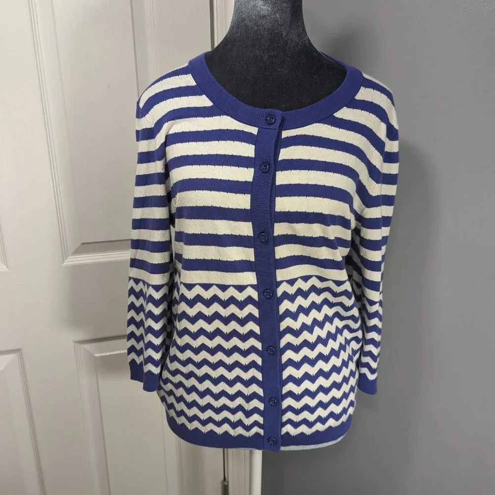 Kate Spade Blue & White Striped Cardigan Sweater
